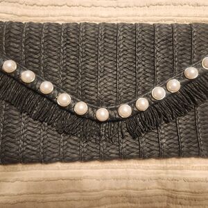 Black straw clutch